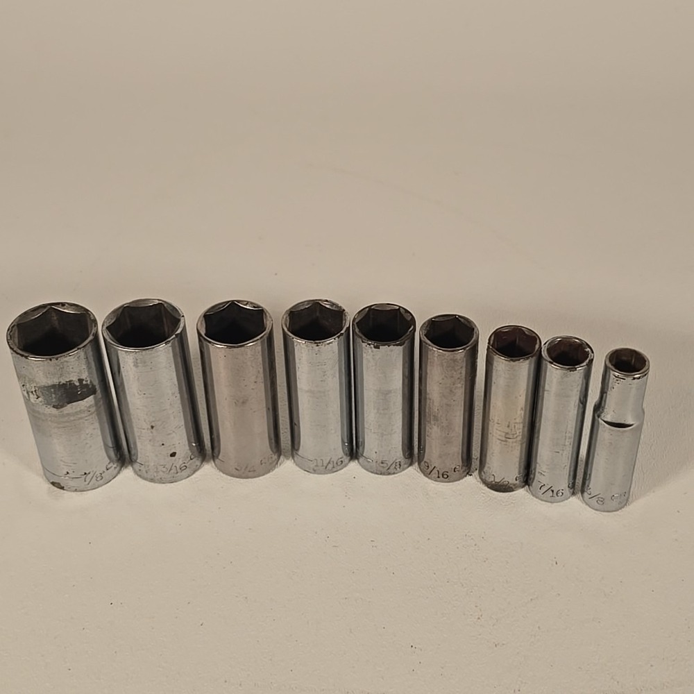 Craftsman 9pc SAE 3/8" Drive 6‎ Point Deep Socket Set 3/8 to 7/8 USA